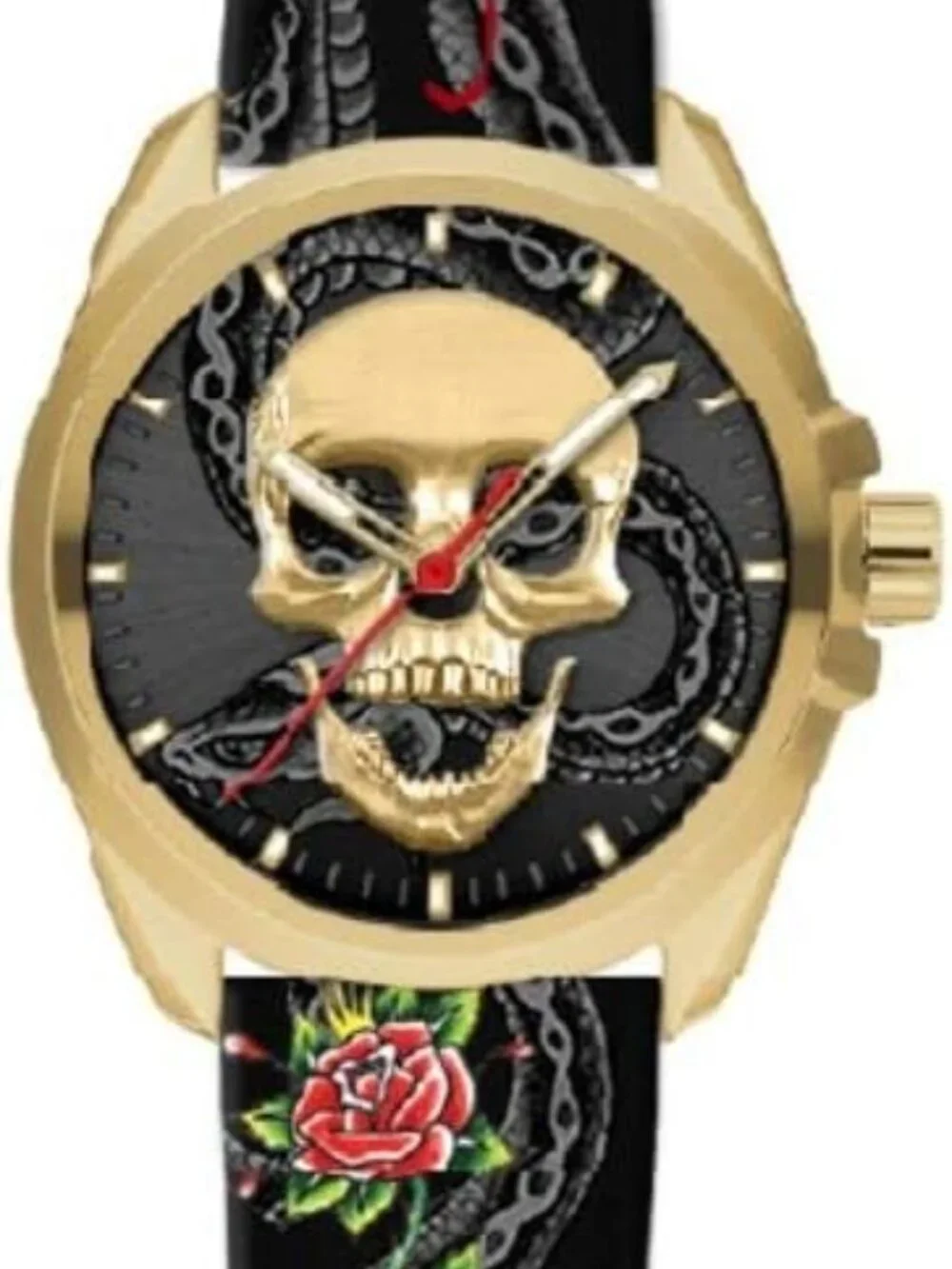 ED HARDY Skull Men's Quartz Movement Gold/Multicolor Print Analog Watch